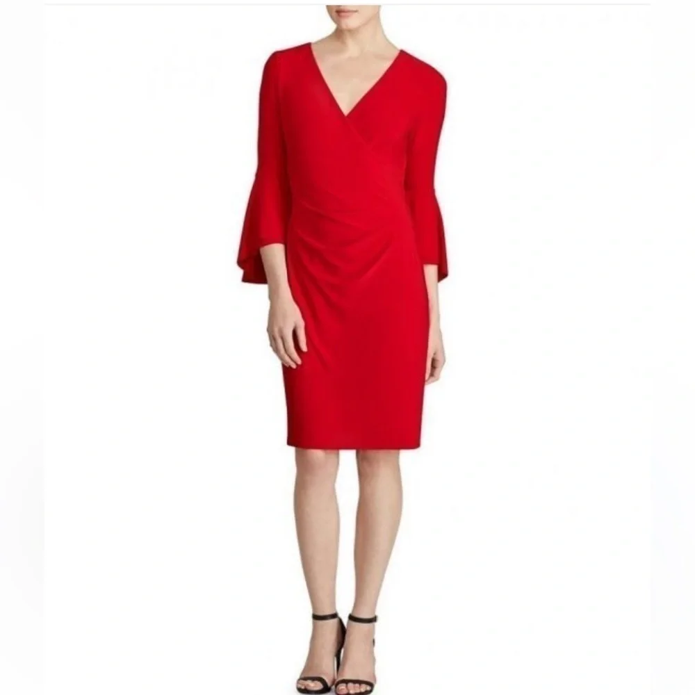 NWT Ralph Lauren red jersey faux wrap bell sleeve dress 6 AA30
